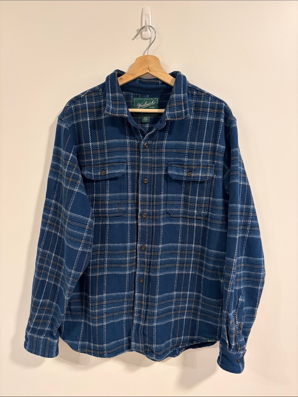 Woolrich Navy White and Brown Plaid Button-Down Shacket